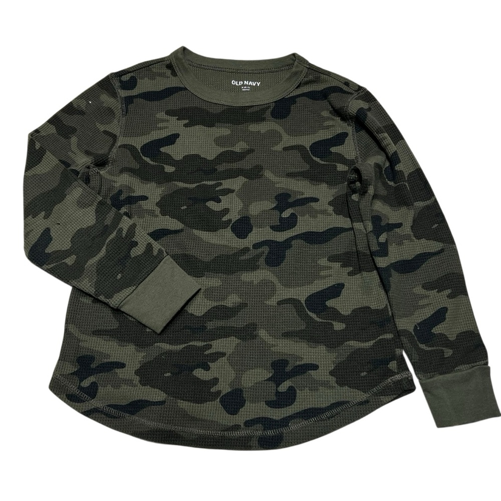 Old Navy Waffle knit Kids Long Sleeve Camo Tee - Dark Green